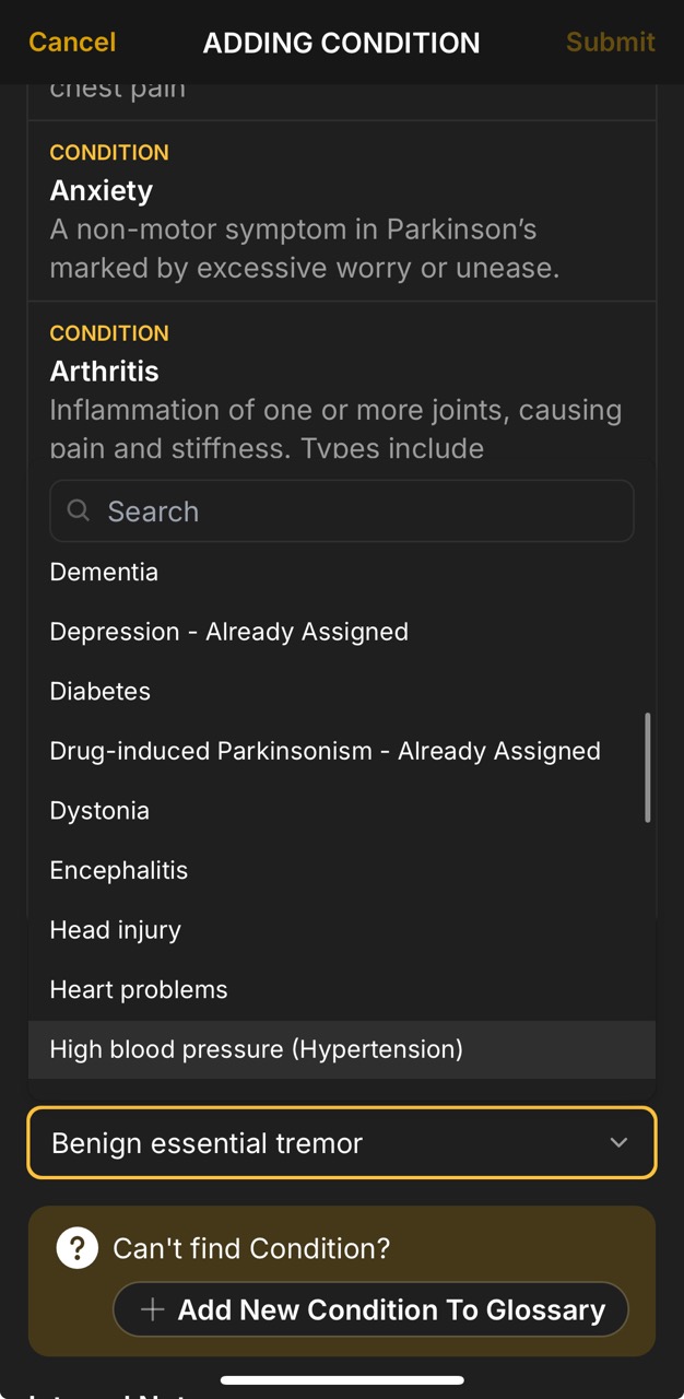 Conditions Page (Add Condition From Glossary)